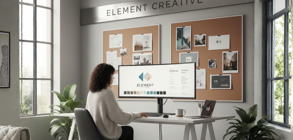 BLOG IMAGE (34) Best graphic design ideas displayed on a branding workspace for business identity development